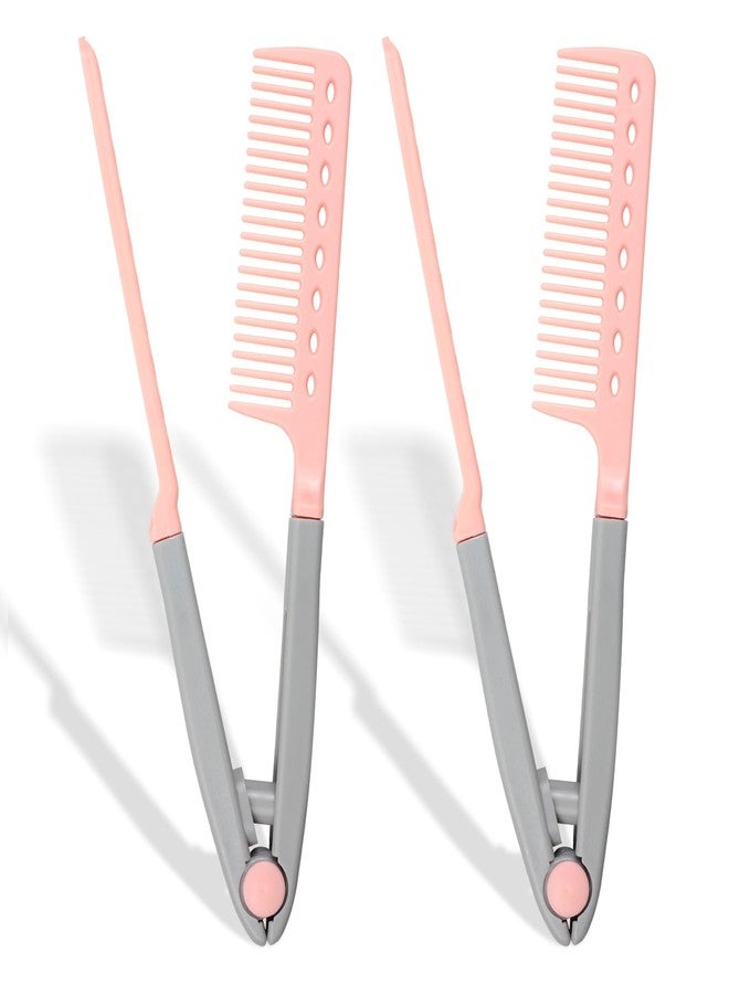 Brvlsoc DIY Salon V-Shaped Hair Straightening Comb – 2PCS Hair Styling Brush Set for Smoothing & Straightening, Portable Hairdressing Tool (Pink) - Image 1